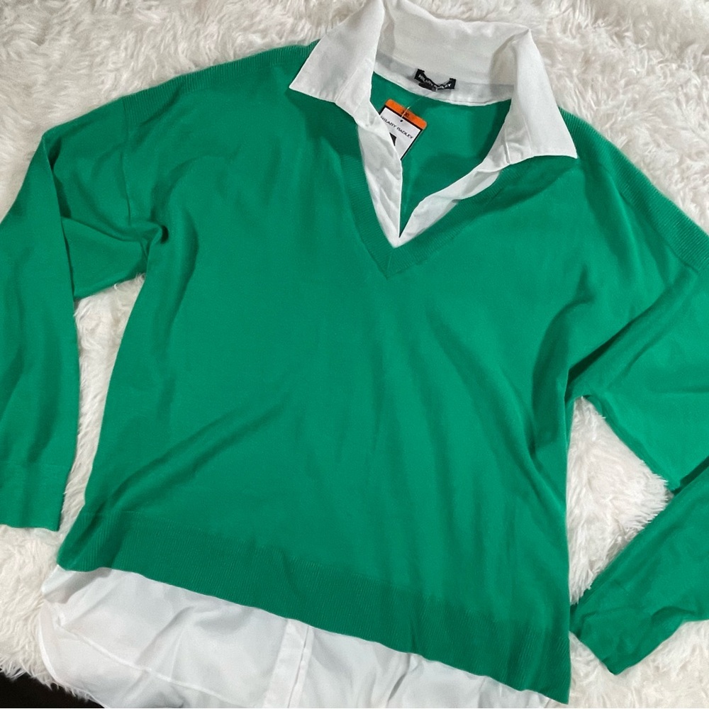 Hilary Radley Emerald Sweater with White Collar - XXL - Picture 1 of 7